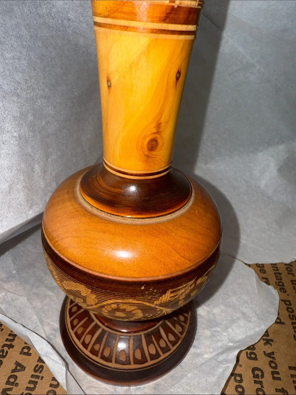 Handcrafted Wooden Decorative Vase - Natural Brown